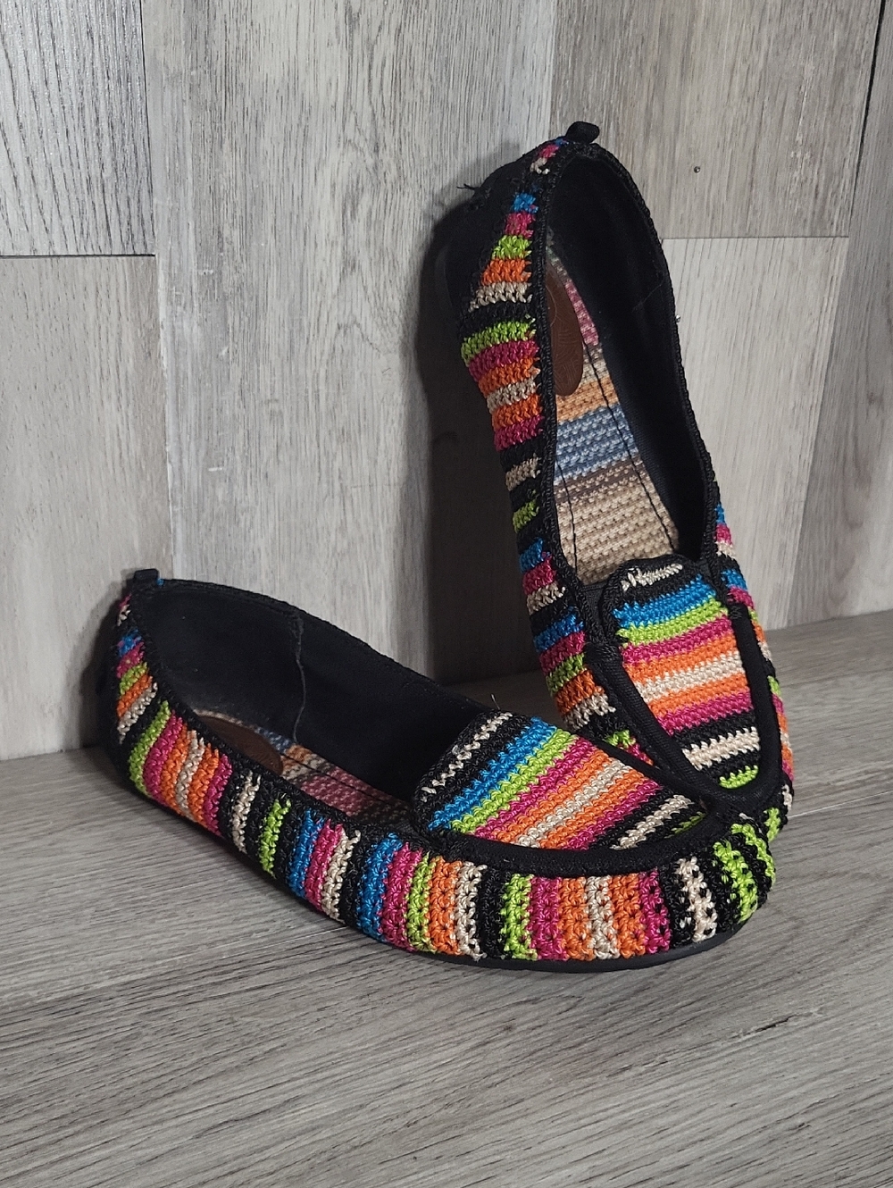 The Sak Rainbow Crochet Ballet Flats‎ Womens 7.5 Boho Woven Slip On Shoes